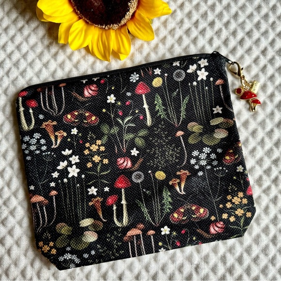 New Mushroom Core Flowers Snail Dandelion Botanical Makeup Tech Pencil Bag - 9” - Picture 8 of 12